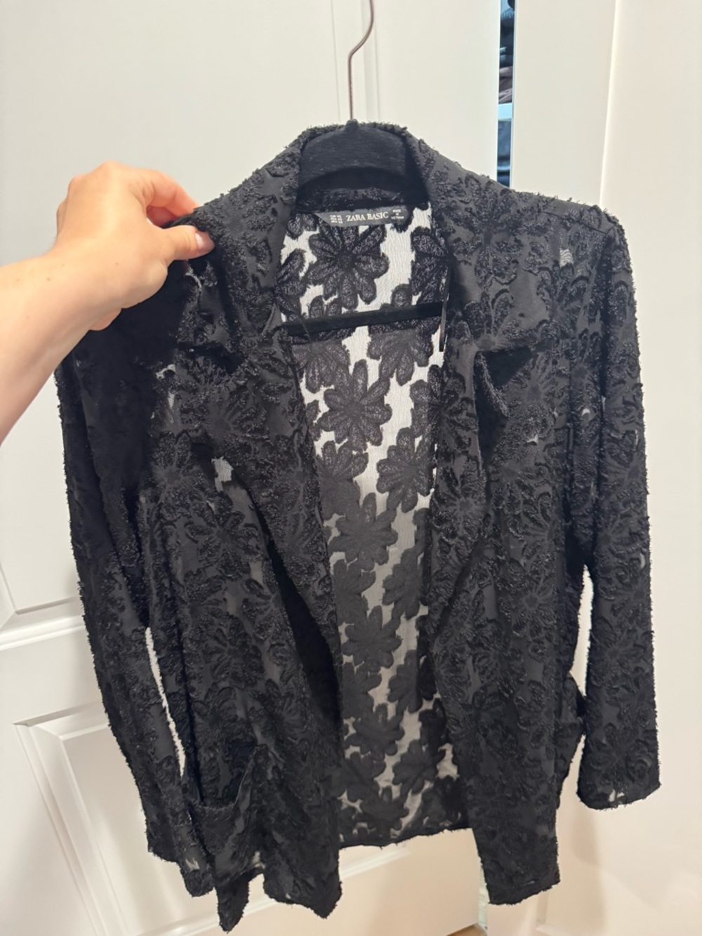 Zara Black Floral Lace Open-Front Blazer
